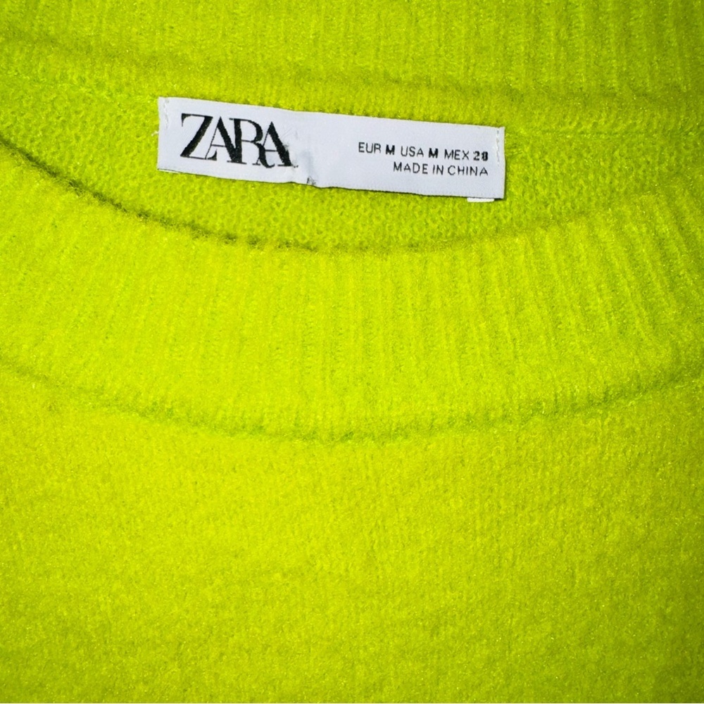 Zara Neon Green Edgy Cropped Fuzzy Crew Neck Sweater - Picture 5 of 5
